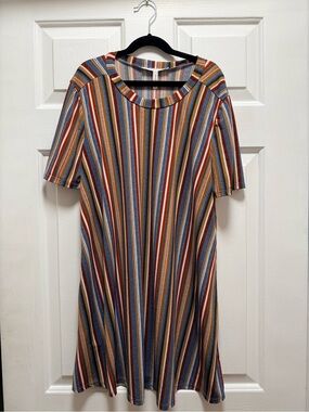 BCBG Striped Short-Sleeve A-Line Dress in Multi-Color